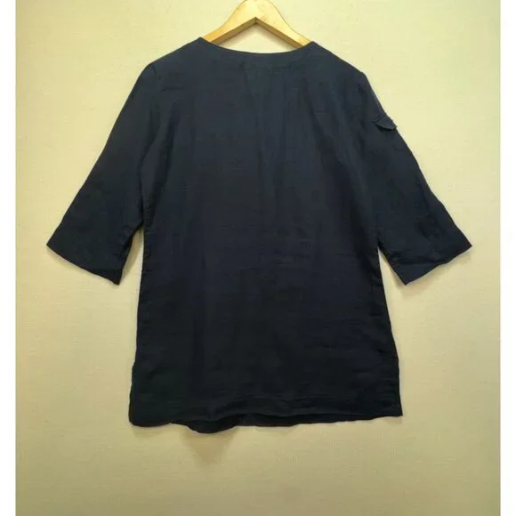 Tommy Hilfiger Womens Lace-Up Tunic Top Size S Navy Blue 3/4 Sleeves Pocket Chic - Picture 9 of 11